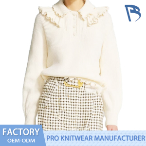 White Ruffle Edge Knitted Top for Women