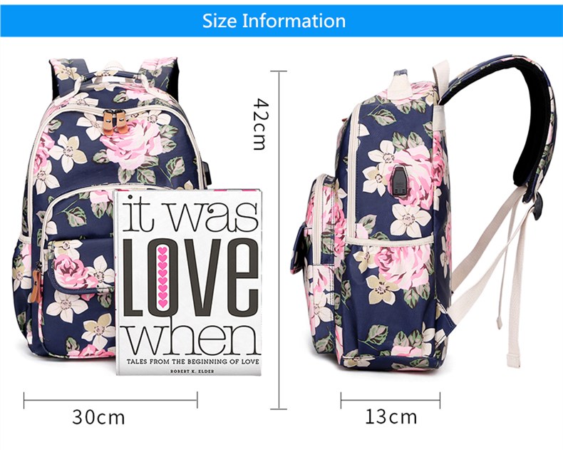 Fengdong korean style women floral backpack flowers school bags for girls kids vintage printing school backpack children bookbag