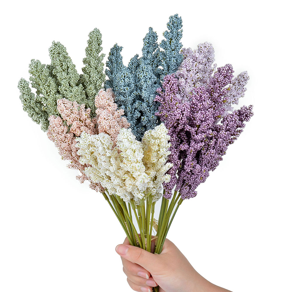 6pcs/bouquet Vanilla Mini Foam Berry Spike Artificial Flower Lavender for Wedding Home Bouquet Decoration DIY Handmade Craft