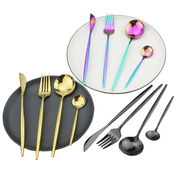 Rainbow Flatware Set Rose Gold Cutlery Set Stainless Steel Dinnerware Set Knife Fork Spoon Silverware Set Kitchen Tableware Set