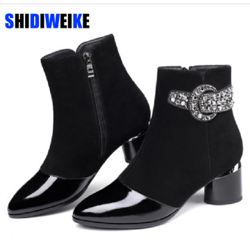 Crystal Boots Women 2021 Ankle Boots For Women High Heel Winter Shoes Women Zipper Boots Size 40 Botas Mujer Black AB786