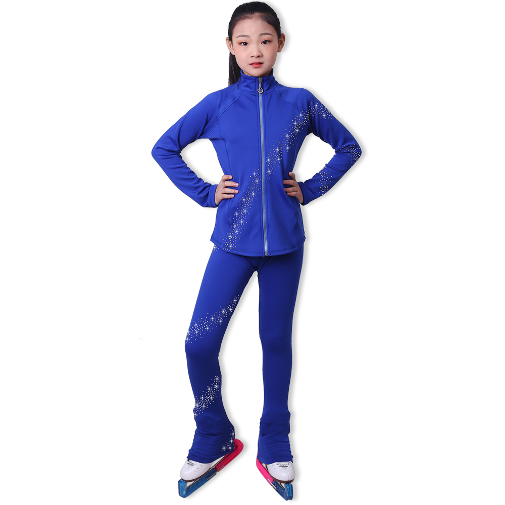 Customized Figure Skating Suits Jacket and Pants Long Trousers for Girl Women Training Ice Skating Warm black pink Mesh sleeve