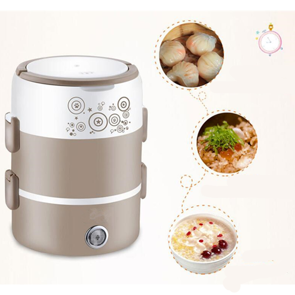 Mini Rice Cooker Stainless Steel 2L Insulated Lunch Box Food Container Sealed Fresh Bento Box Self-Heating For School Office