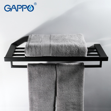 GAPPO black Towel rack stainless steel bathroom towel holder hanger rod bath hardware accessories wall mounted bath racks porte