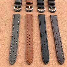 Unisex Genuine Leather Hot Selling Quality 14mm16mm Black Brown Strap Silver Buckle Watchband Watch Accessories For Women Or Men