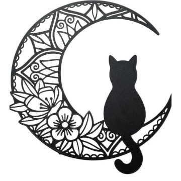Elegant Tinplate Moon Cat Silhouette Wall Art Decor