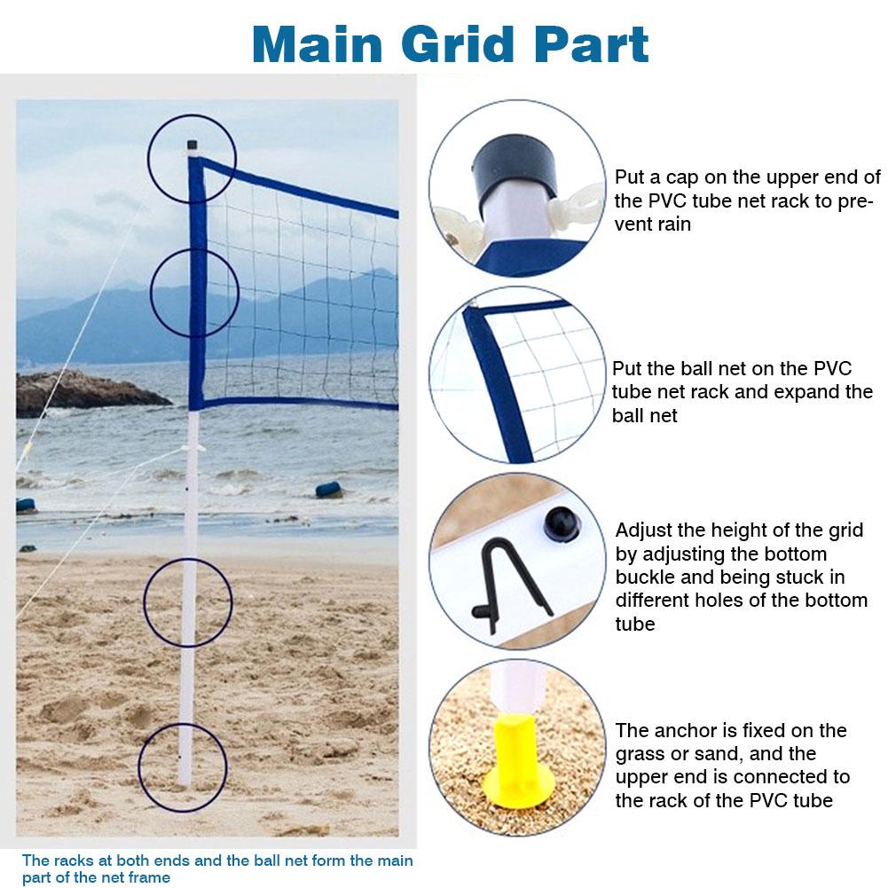 Volleyball Net Set Outdoor Portable Badminton Adjustable Foldable Badminton TennisNet Set For Beach Grass Park Outdoor Venues