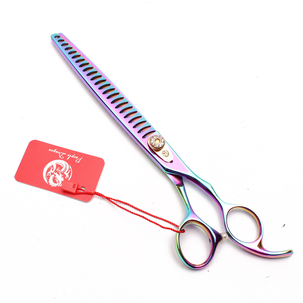 8" Japan 440C Purple Dragon Dogs Grooming Shears Thinning Shears Fish Bone Tooth Animal Scissors Professional Pets Shears Z4004