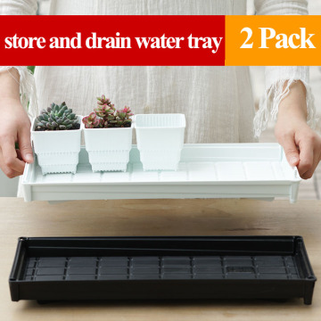 Meshpot 2-Pack Drain And Store Tray Plastic Pot Tray Thick Rectangular Pallet Black White