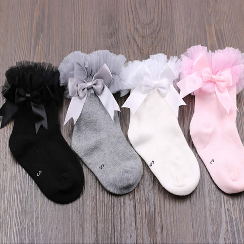Girls Lace Spring Autumn Children's Socks Kids Girl Baby Knee High Socks Princess Party Wear Cotton Lace Bow Unisex Novelty Sock