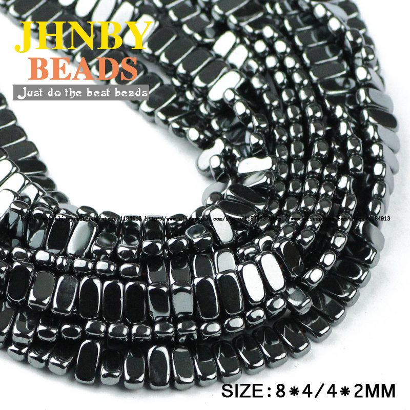 JHNBY Rectangle Black Hematite beads Natural Stone Top quality Cuboid Loose bead Stone 4*2/8*4MM For Jewelry bracelet Making DIY