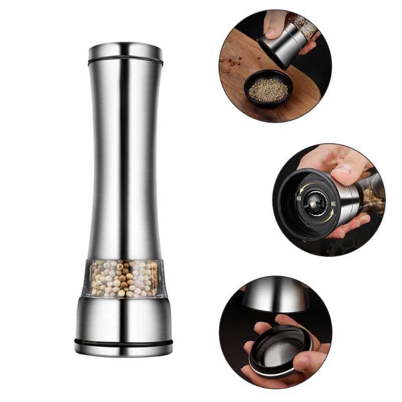 Manual Pepper Grinder Polished Stainless Steel Coarseness Adjustable Ceramic Core Rotor Salt Spice Mill Kitchen Tool