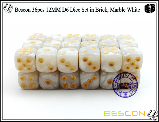 Bescon 36pcs 12MM D6 Dice Set in Brick, Marble White-3
