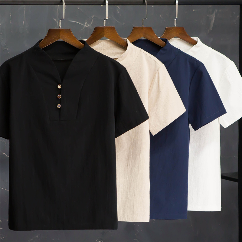 (Shirt + trousers) 2020 summer fashion men shirt Man Cotton and linen shirts Short sleeve men's casual shirts men size M to 5XL