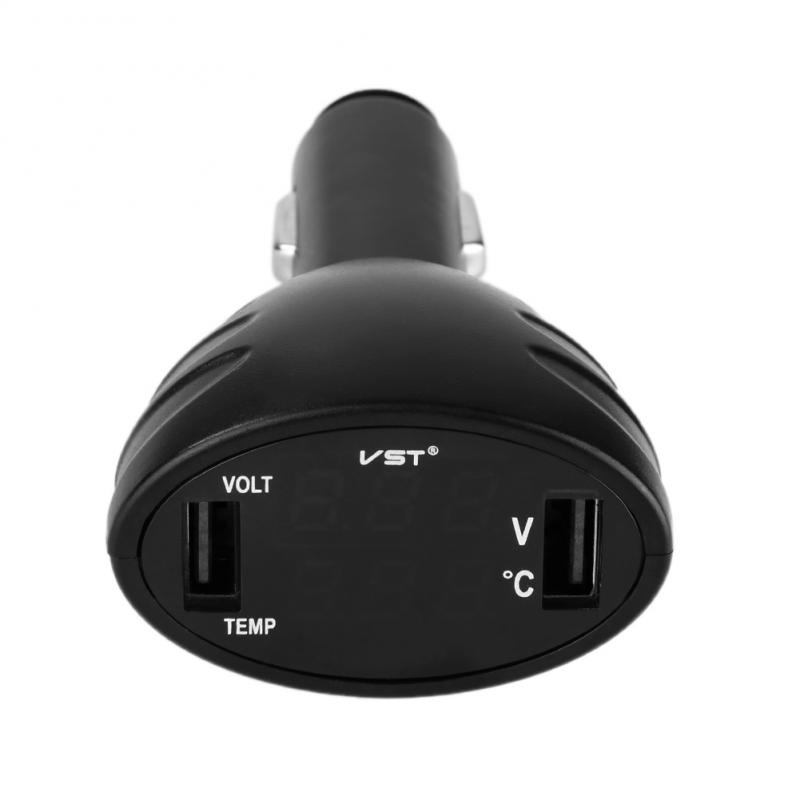 Dual USB Car Charger Car Digital LED Voltmeter Cigarette Lighter adapter 3in1 Thermometer Battery Monitor Auto Replacement Parts