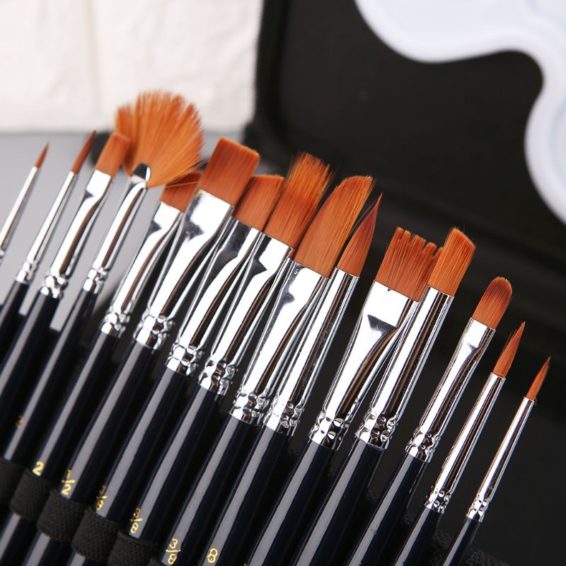 18pcs/Set Paint Brush Wooden Acrylic Painting Palette Gouache Cosmetic Art Kit Drawing Pens L29K