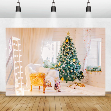 Laeacco Wood Wall Sofa Mirror Christmas Tree Window Curtain Photography Backgrounds Birthday Backdrops New Year Party Photophone