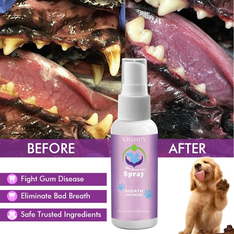 Pet Spray Eliminate Bad Dog Cat Breath Bad Naturally Fights Plaque Tartar & Gum Disease Mouth Freshener
