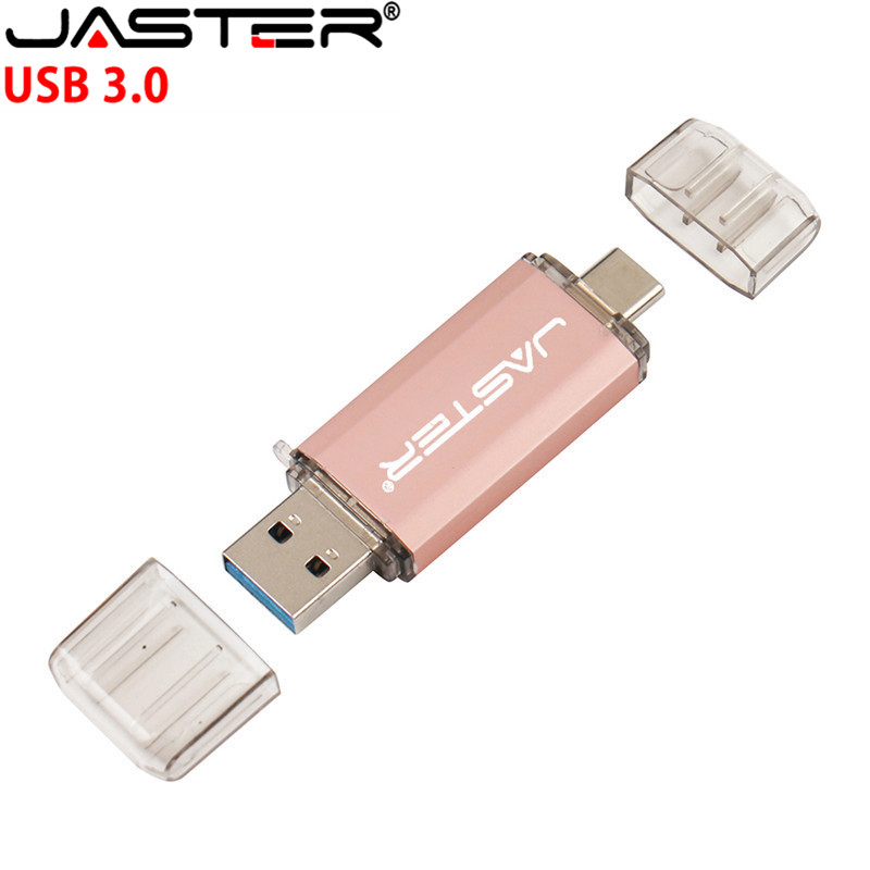 JASTER OTG USB Flash Drive 64GB Pen Drive 2 in 1 Type C & USB Stick 3.0 Flash Drive 16GB 32GB 8GB Pink Blue Golden Pendrive