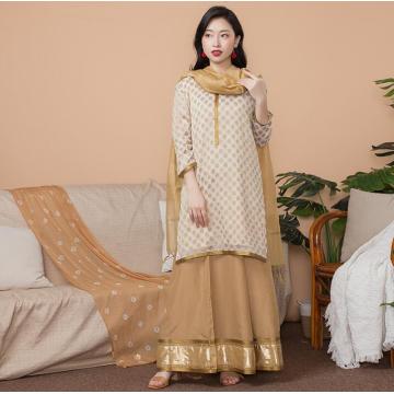 India Fashion Woman Ethnic Styles Salwar Kameez Sets Cotton India Dress Thin Dupattas Costume Elegent Lady Long Top+Skirt+Scarf