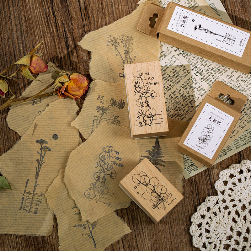 Retro Plant grass series decoration stamp Eucalyptus wooden rubber stamps for scrapbooking stationery DIY craft standard seal