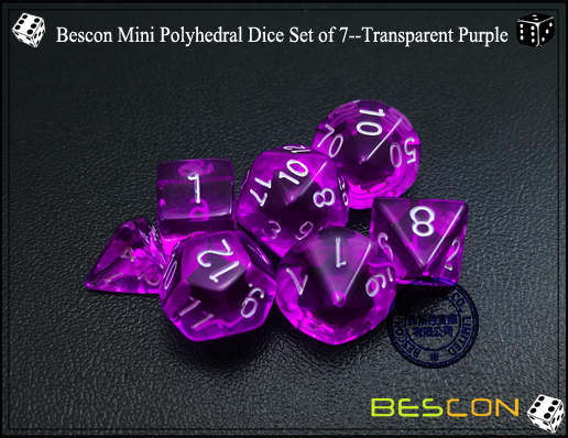 Bescon Mini Polyhedral Dice Set of 7--Transparent Purple-4