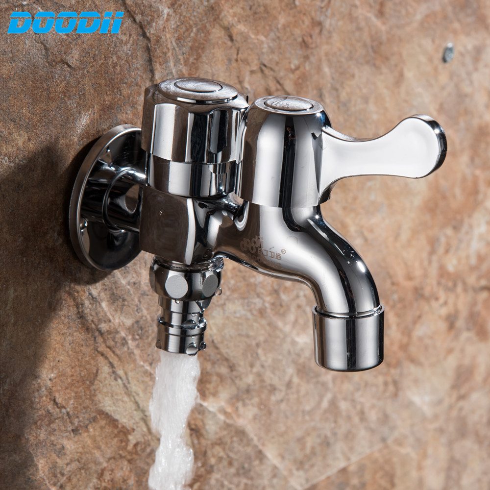 Doodii Brass Wall Mount Chrome Finished Small Tap Decorative Double Garden Faucet Washing Machine Tap Double Using Bibcock Taps