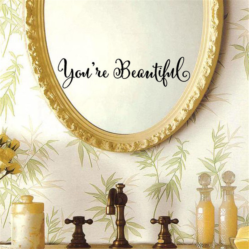2pcs/lot Small Wall Sticker Self-adhesive You're Beautiful Mirror Wallpaper Living Room Wall Stickers Home Decal Wall Art