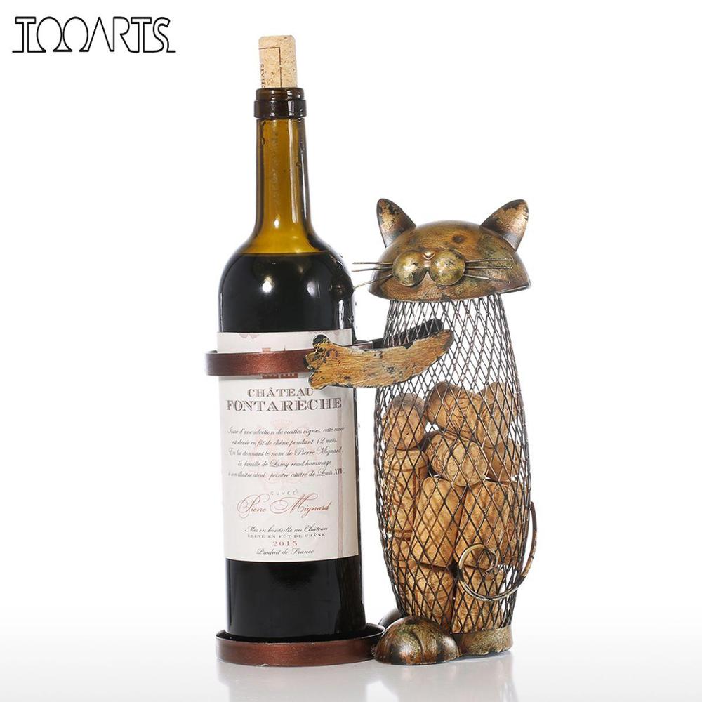 Tooarts Cat Wine Rack Cork Container Bottle Wine Holder Kitchen Bar Metal Wine Craft Christmas Gift Handcraft Animal Wine Stand