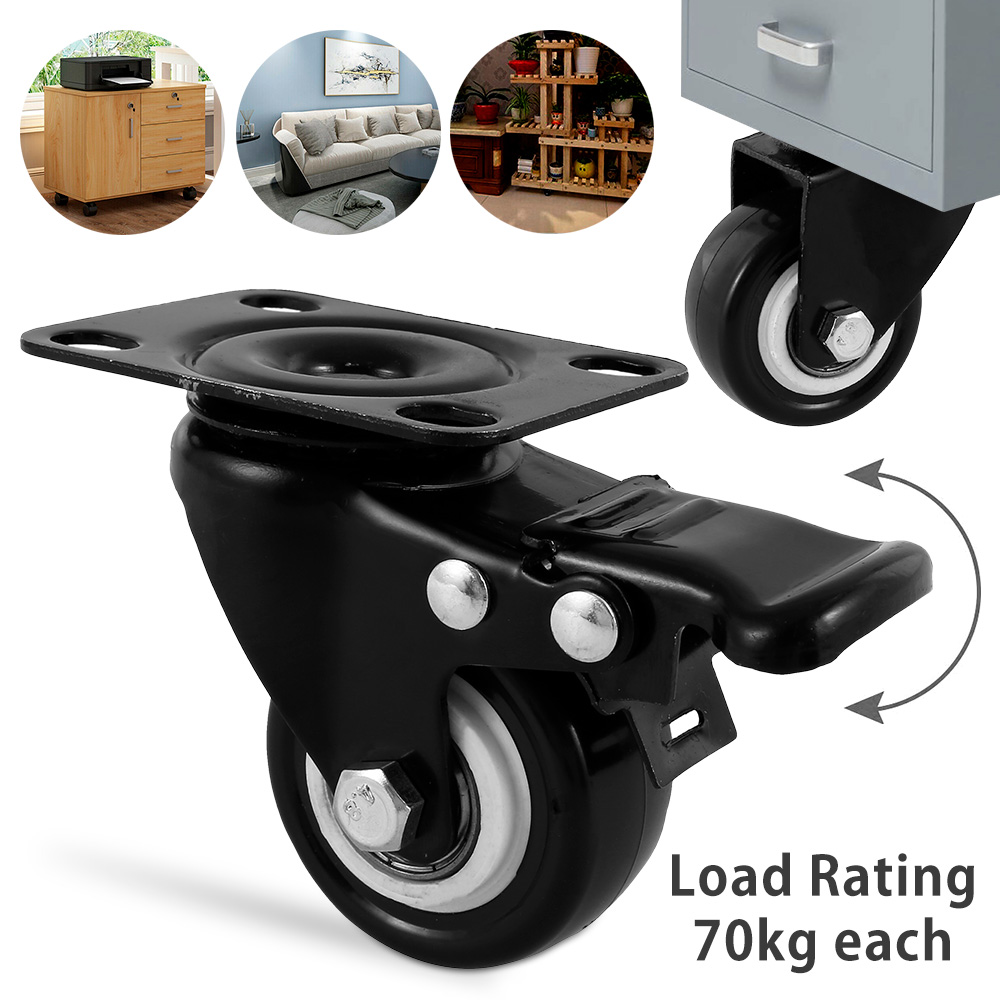 8 Pcs Furniture Swivel Casters Wheels Soft Rubber Swivel Caster Roller Wheel with Safety Dual Locking For Platform Trolley Chair