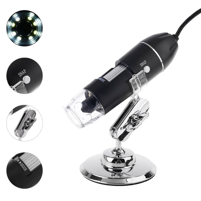 3-in-1 Digital Microscope 1600X Portable 2Adapters Support OSX Windows PC Type-C Micro-USB Phone USB Magnifier with 8LED