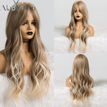 ALAN EATON Long Ombre Light Ash Brown Blonde Wavy Wig Cosplay Party Daily Synthetic Wig for Women High Density Temperature Fibre