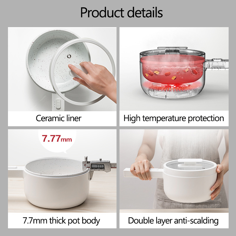 700W Electric Cooking Pot Portable Hot Pot Rice Cooker Multi-cooker Ceramic Liner Skillet Single/Double Layer 2 Gear 1.5l