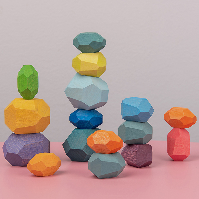 Tumi Ishi Wood Balancing Stacked Stones RAINBOW set Coloured Gems Wooden Rocks Wooden Stones Baby Building Block Montessori Toys