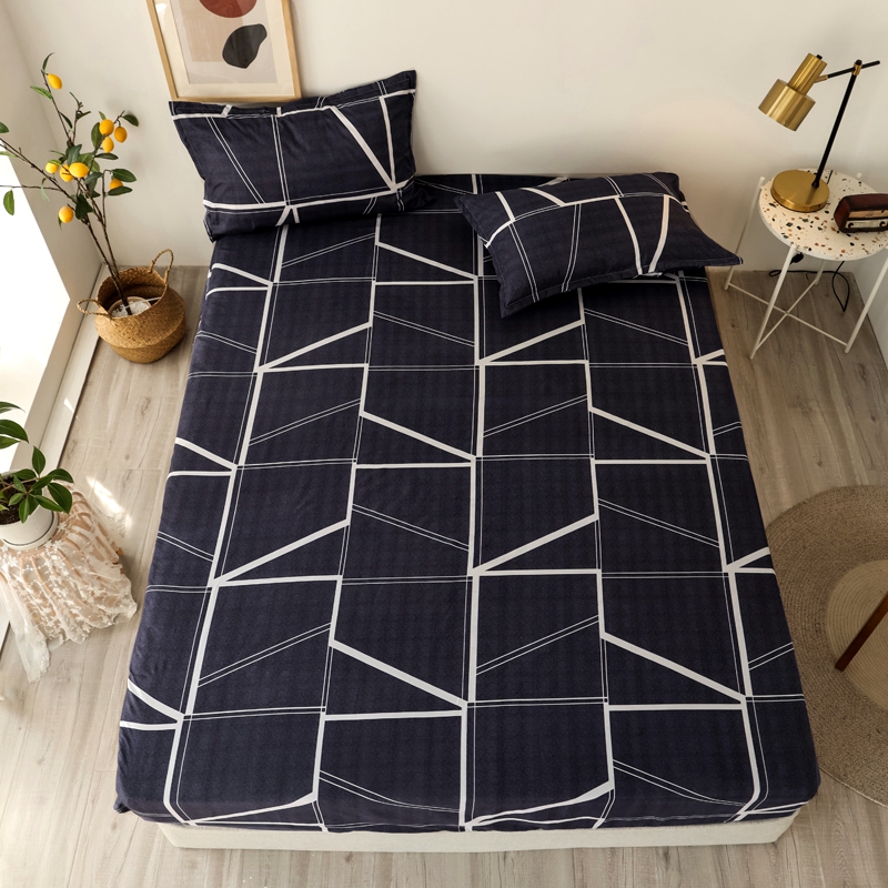 3 pcs Bed Sheets Single Size Geometric Printed Fitted Sheet For Adult Mattress Cover Four Corners With Elastic Band Bedsheet