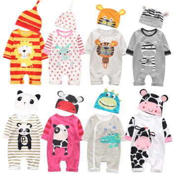 Spring Autum Baby Rompers Long Sleeve Cotton Jumpsuit Infant panda print Cartoon Newborn Baby Clothes Romper+hat Toddler Outfits