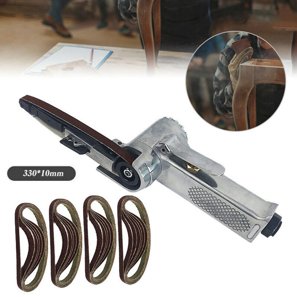 10mm 330 X 10mm Wide Air Finger Pneumatic DIY Sanding Belt Sander Power File Detail Sanding + 25 Belts Angle Grinder Grinding