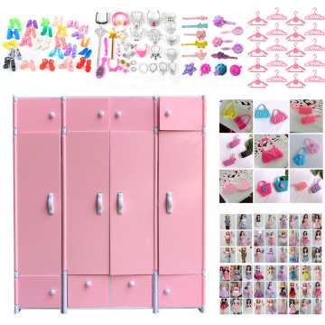 Random For Barbie Doll accessories wardrobe closet storage cabinet clothes accessories hangers shoes high heels bags handbags