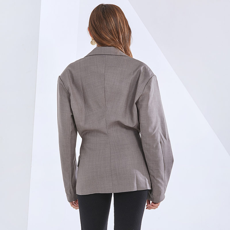 TWOTWINSTYLE Casual Tunic Blazer For Women Notched Long Sleeve Casual Gray Blazers Female Fashion New Clothing 2020 Autumn Tide
