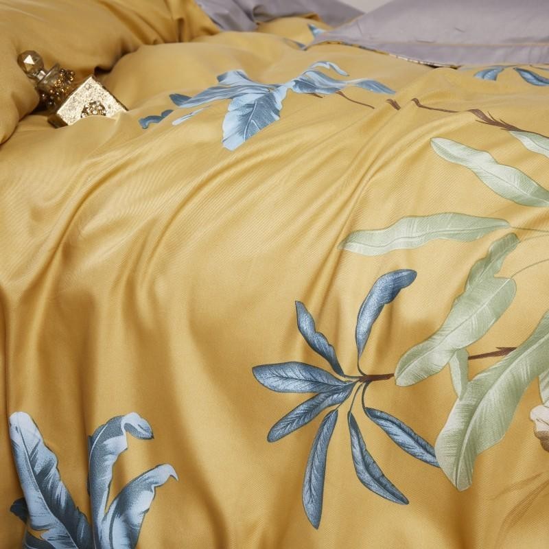 Botanical Duvet Cover Set Tree Leaves Birds printed Bedding set Soft Bed Sheet 100%Cotton Soft Breathable Full Queen size 4Pcs