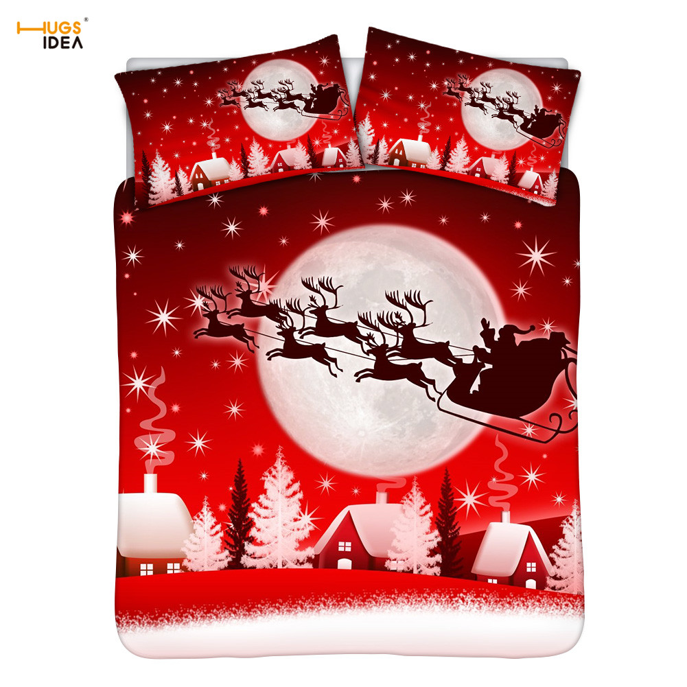 HUGSIDEA 3Pcs/Set Classic Red Christmas Decoration Bedroom Bed Linen Duvet Cover and Pillowcase Bedspread Bedding Cover/Sheet