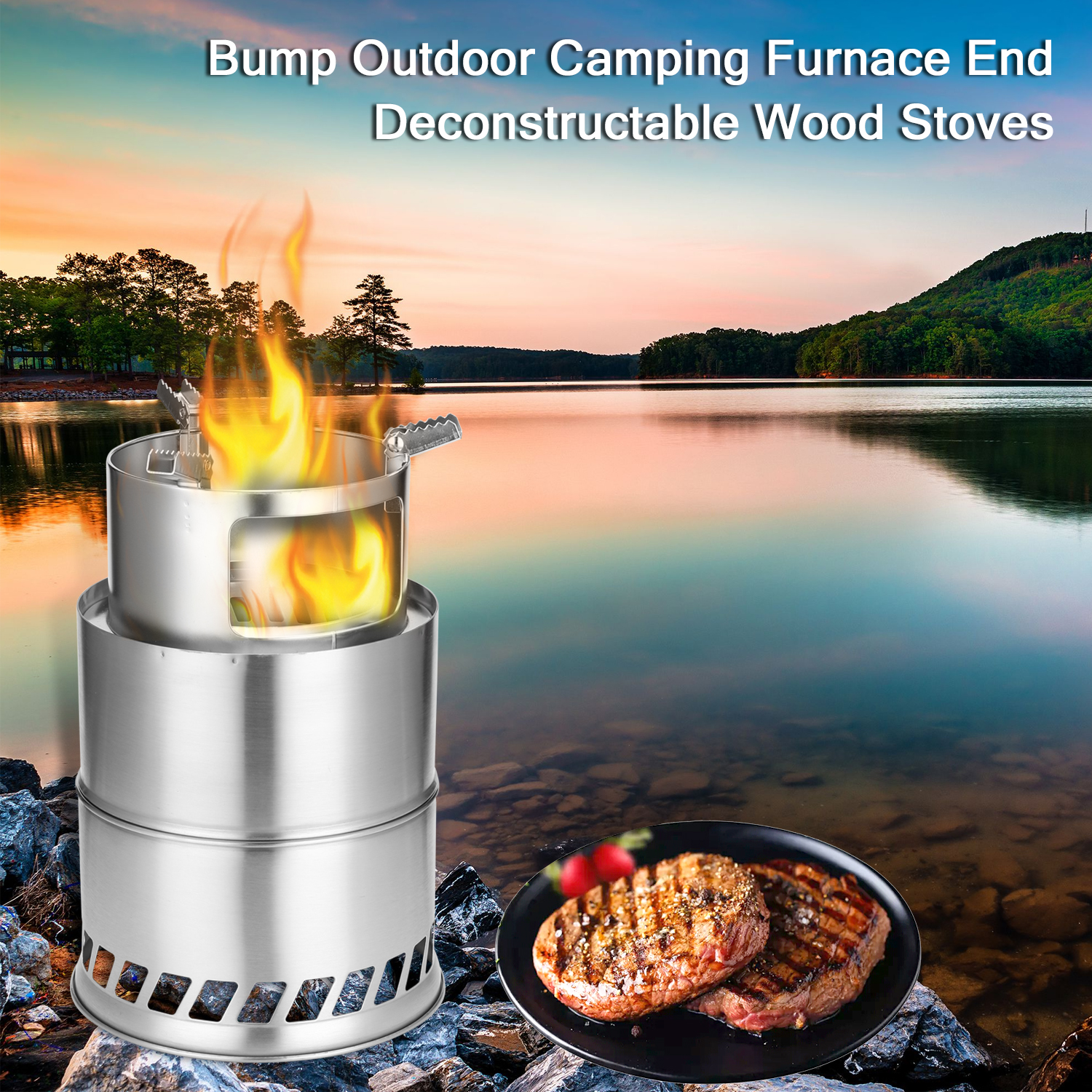 Outdoor Portable Stove Windproof Wood Stoves Furnace Picnic Stainless Steel Stoves Barbecue Stoves For Hiking Camping Picnic