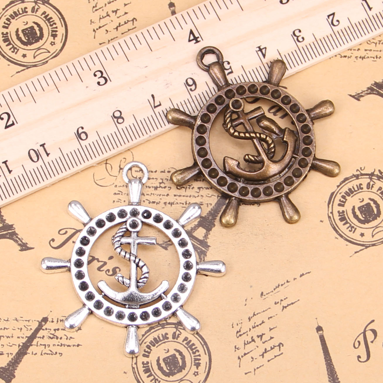 4pcs Charms rudder anchor helm 45x49mm Antique Pendants,Vintage Tibetan Silver Jewelry,DIY for bracelet necklace