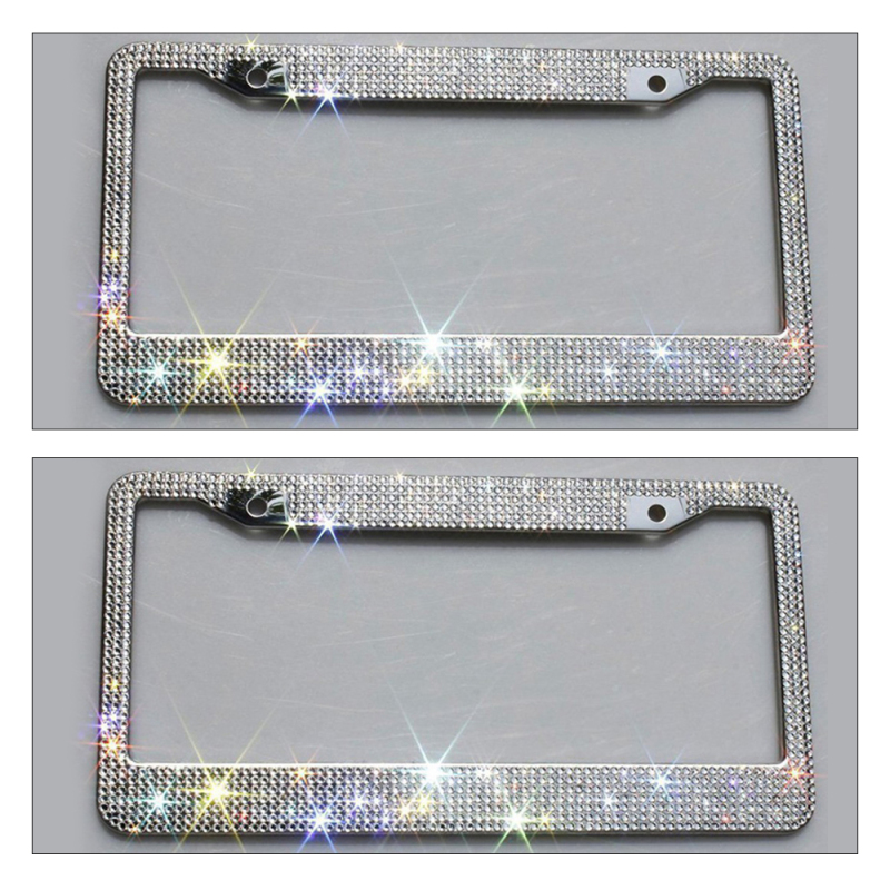 Bling Crystal License Plate Frame Luxury Handcrafted Rhinestone Car Frame Plate with 2 Matching Crystal Screw Cap Cover