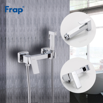 Frap New Arrival Solid Brass Chrome Bidet Toilet Faucet Shower Portable Bidet Sprayer Set Hot and Cold Water tap hygienic shower