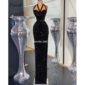 2020 Newest Black Sequins Prom Dresses Mermaid Halter Long Cocktail Dresses Evening Wear Wedding Party Dress Vestidos De Fiesta