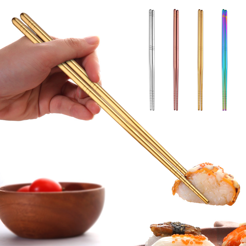 1 Pair Stainless Steel Chopsticks Tableware Colorful Length 23cm Reusable Chinese Chopsticks Antiskid Dishware New Year Gifts
