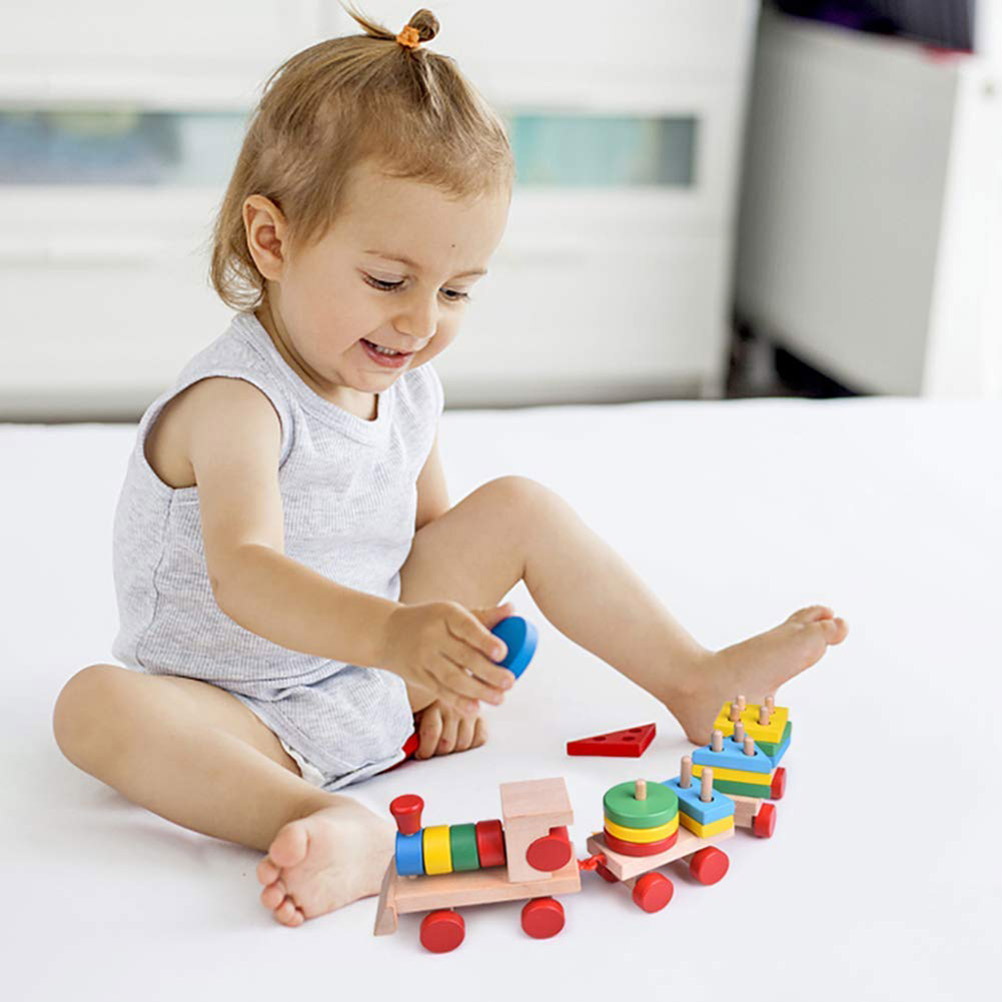 Wooden Stacking Toys Train Shape Sorter Stacking Blocks Toddlers Puzzle Toys Pull Toys For Toddlers Preschool Educational Toy#20