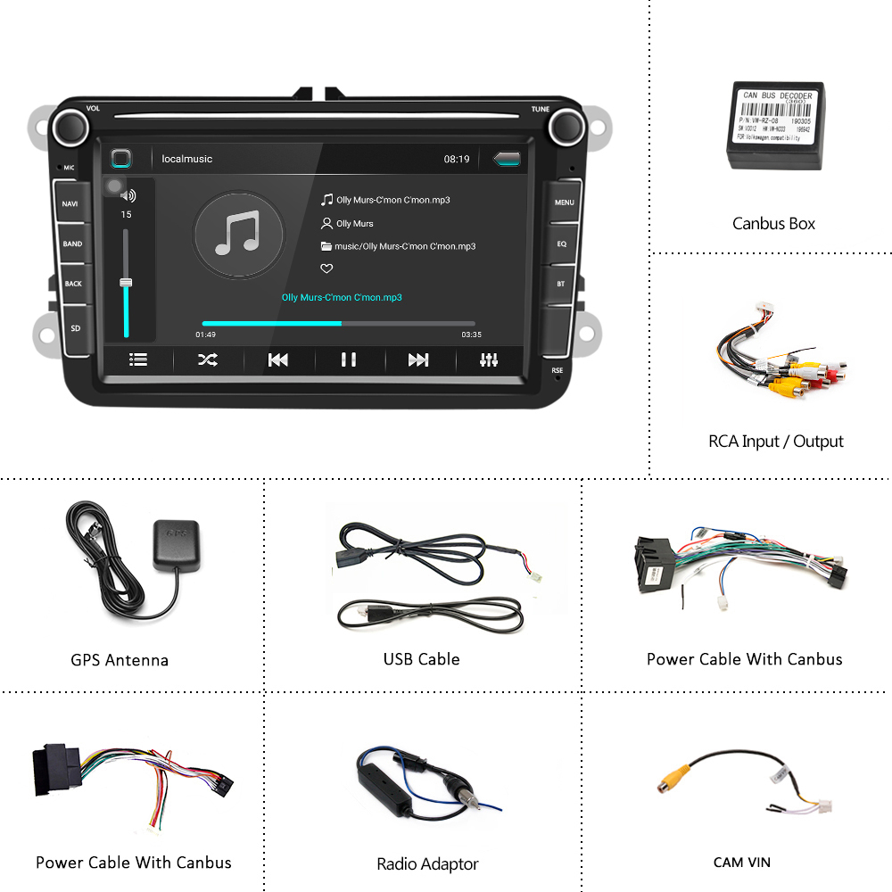 Hikity Android 8.1 Multimedia 2 Din GPS Auto Car Stereo Radio 8'' Car MP5 Player CANBUS Mirror link Bluetooth WIFI FM Radio