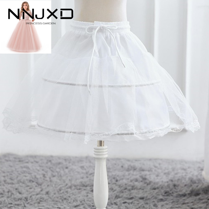 Formal White Girl Skirt Petticoat One Layer Kids Crinoline Lace Trim Flower Girls Dress Underskirt Elastic Waist Drawstring